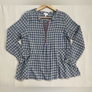 J. Jill Blue and Gray Gingham Tunic with Red Trim